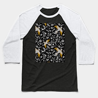 Birds And Leaf Pattern Abstract In Dark Background Baseball T-Shirt